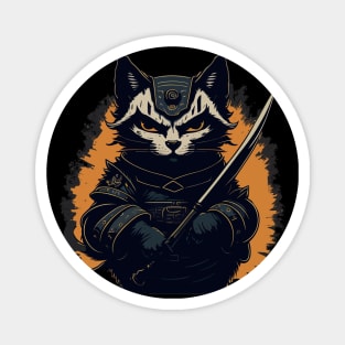 Samurai Cat Holding Katana Magnet